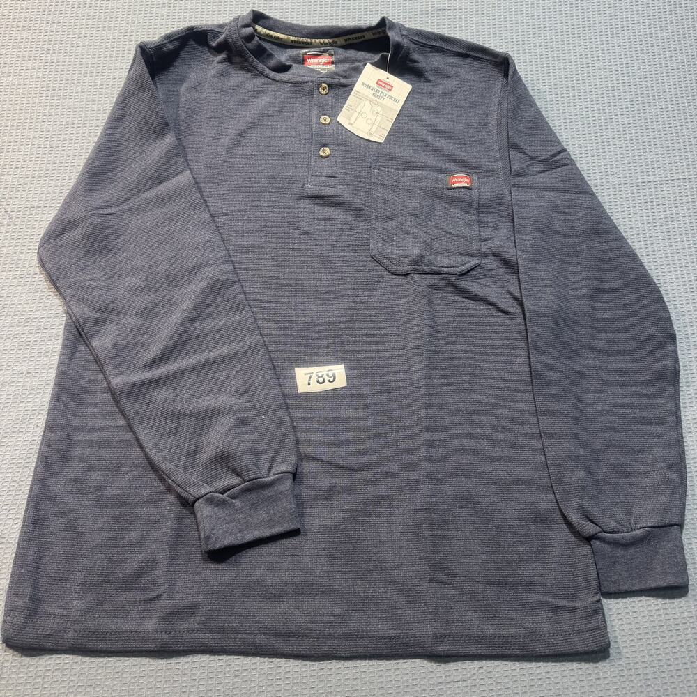 Wrangler WorkWear‎ Pen Pocket Henley Waffle Knit Men's Sz L Gray Brand New